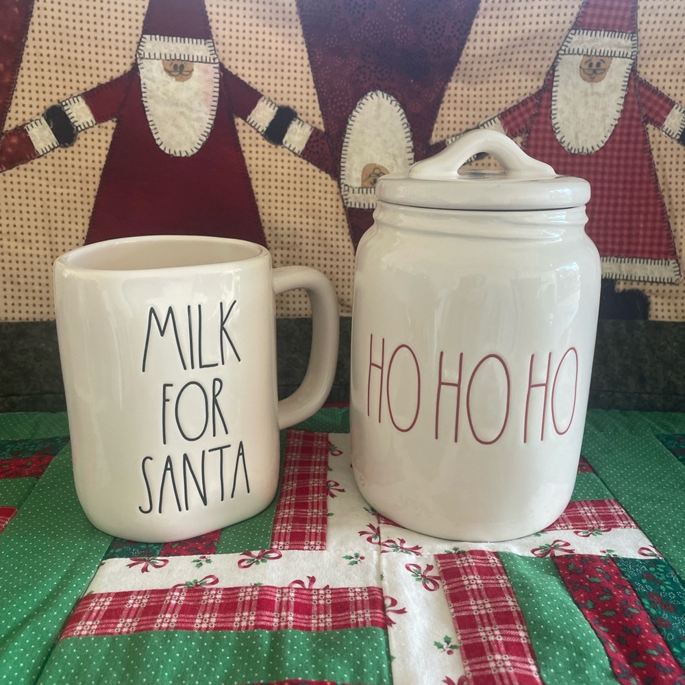 Rae Dunn Christmas Mug and Cookie Jar set, Milk for Santa